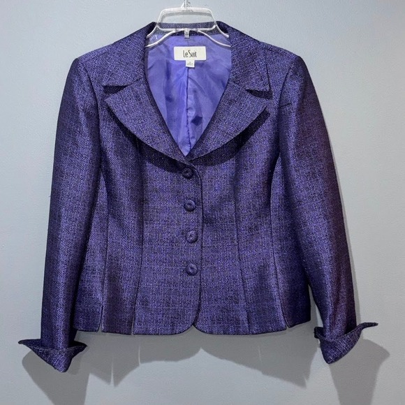 Le Suit Jackets & Blazers - Le Suit Womens Purple Shimmer Textured Blazer Jacket Size 12 Professional Dressy